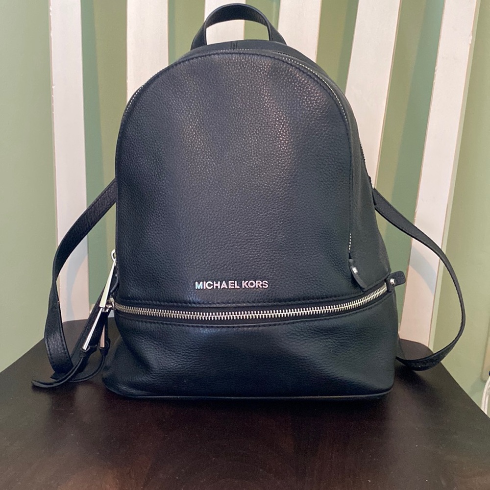Michael Kora Black three pocket leather backpack